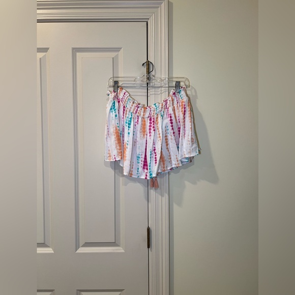 GB Ruffle Tie Dye Hippie Crop Top Size XLarge - built in bandeau with tassels - Picture 2 of 8